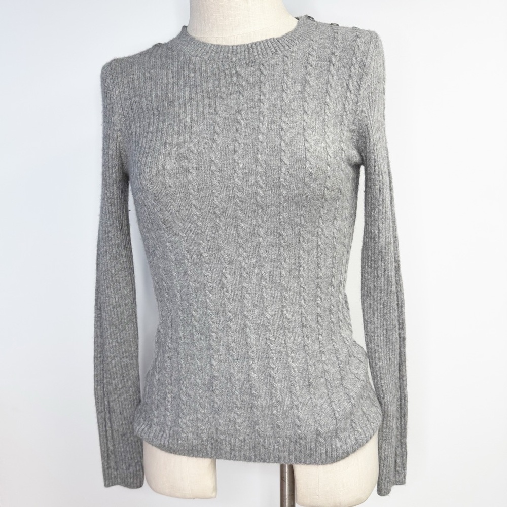 Banana Republic Italian Grey Merino Cashmere Blend‎ Cable Ribbed Knit Sweater S